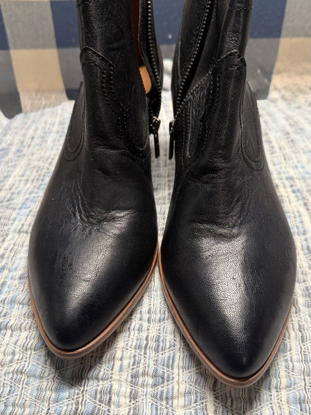 Frye Black Pointed Toe Leather Ankle Booties